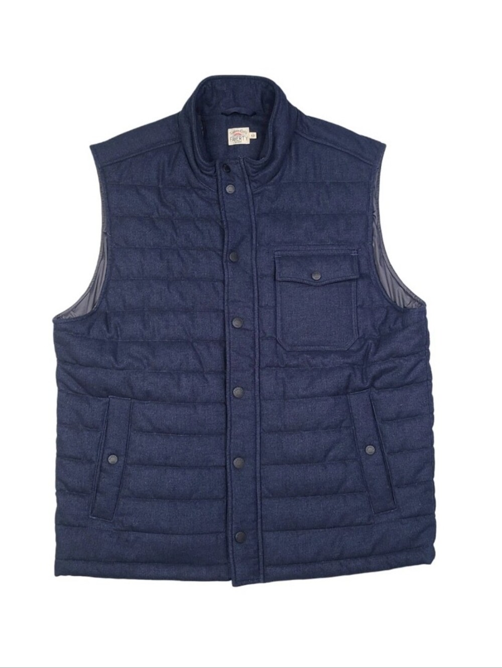 Faherty Mens Vest Navy Quilted Navy Blue Full Zip Outdoor Size XL Wool Blend